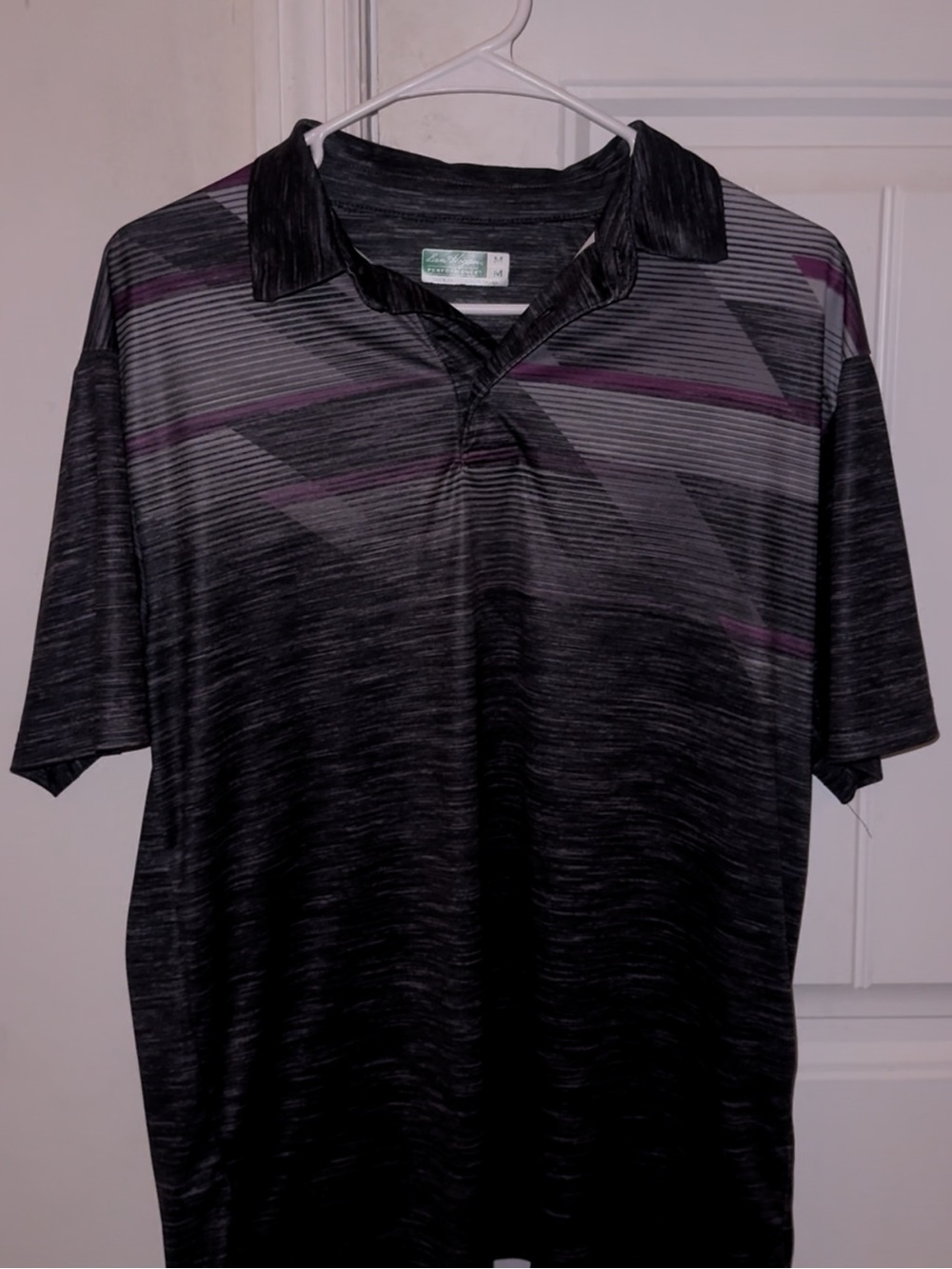Ben Hogan Men's Black Heather Polo with Purple Stripe Detail